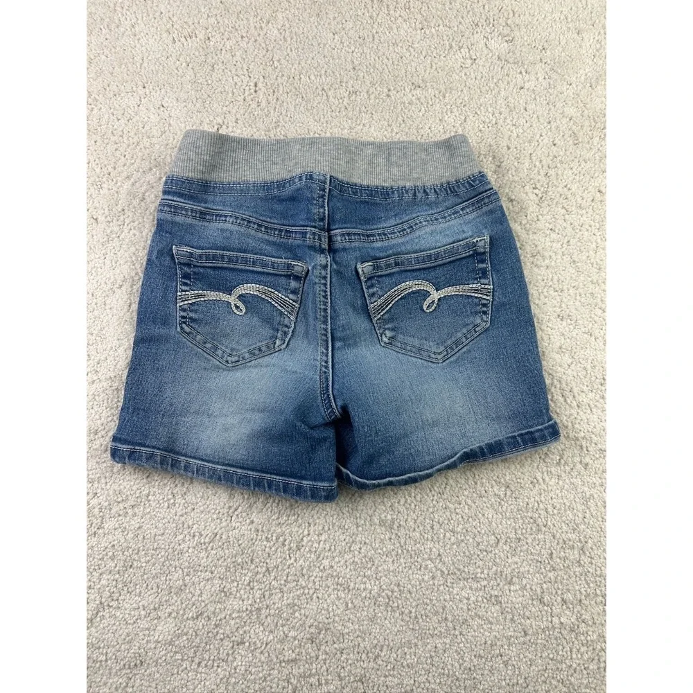 Justice Girls Denim Shorts‎ Size 8S With Gray Waistband & Drawstring